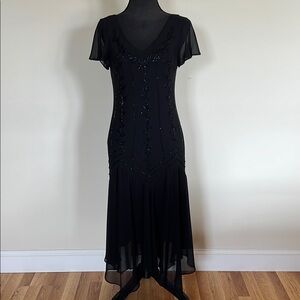 S.L. Fashions Women’s Black V-Neck Flutter Sleeve Dress with beading size 8 NWOT